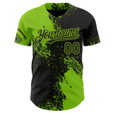 Custom Black-Neon Green Abstract Brush Stroke Authentic Baseball Jersey