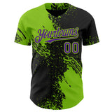 Custom Black Purple-Neon Green Abstract Brush Stroke Authentic Baseball Jersey