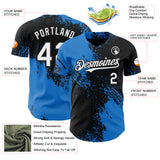 Custom Black White-Electric Blue Abstract Brush Stroke Authentic Baseball Jersey