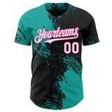 Custom Black White Aqua-Pink Abstract Brush Stroke Authentic Baseball Jersey