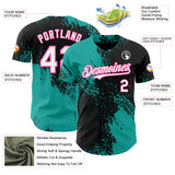 Custom Black White Aqua-Pink Abstract Brush Stroke Authentic Baseball Jersey