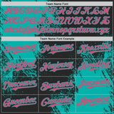 Custom Black Neon Pink-Aqua Abstract Brush Stroke Authentic Baseball Jersey