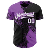 Custom Black White-Medium Purple Abstract Brush Stroke Authentic Baseball Jersey