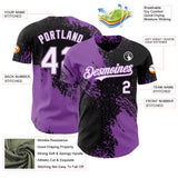 Custom Black White-Medium Purple Abstract Brush Stroke Authentic Baseball Jersey