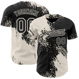 Custom Black-Cream Abstract Brush Stroke Authentic Baseball Jersey