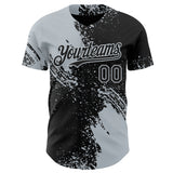 Custom Black-Silver Abstract Brush Stroke Authentic Baseball Jersey