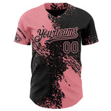 Custom Black-Medium Pink Abstract Brush Stroke Authentic Baseball Jersey