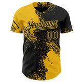 Custom Black-Yellow Abstract Brush Stroke Authentic Baseball Jersey