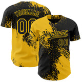 Custom Black-Yellow Abstract Brush Stroke Authentic Baseball Jersey