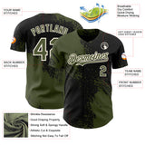 Custom Black Olive-Cream Abstract Brush Stroke Authentic Baseball Jersey