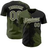Custom Black Olive-Cream Abstract Brush Stroke Authentic Baseball Jersey