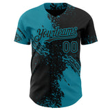Custom Black-Teal Abstract Brush Stroke Authentic Baseball Jersey