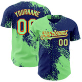 Custom Royal Pea Green-Orange Abstract Brush Stroke Authentic Baseball Jersey