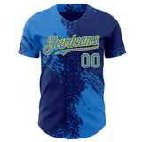 Custom Royal Electric Blue-Yellow Abstract Brush Stroke Authentic Baseball Jersey