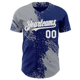 Custom Royal White-Gray Abstract Brush Stroke Authentic Baseball Jersey