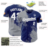Custom Royal White-Gray Abstract Brush Stroke Authentic Baseball Jersey