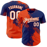 Custom Royal White-Orange Abstract Brush Stroke Authentic Baseball Jersey