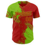 Custom Red-Neon Green Abstract Brush Stroke Authentic Baseball Jersey