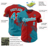 Custom Red Teal-White Abstract Brush Stroke Authentic Baseball Jersey