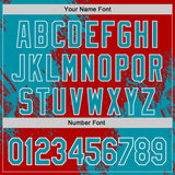 Custom Red Teal-White Abstract Brush Stroke Authentic Baseball Jersey