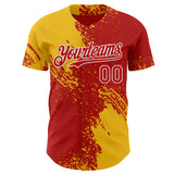 Custom Red Yellow-White Abstract Brush Stroke Authentic Baseball Jersey