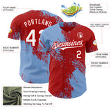 Custom Red White-Light Blue Abstract Brush Stroke Authentic Baseball Jersey