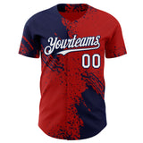 Custom Red White-Navy Abstract Brush Stroke Authentic Baseball Jersey