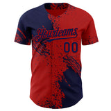 Custom Red-Navy Abstract Brush Stroke Authentic Baseball Jersey