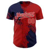 Custom Red Navy-White Abstract Brush Stroke Authentic Baseball Jersey