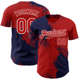 Custom Red Navy-White Abstract Brush Stroke Authentic Baseball Jersey