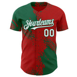Custom Red White-Kelly Green Abstract Brush Stroke Authentic Baseball Jersey