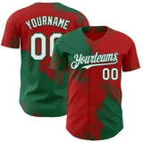Custom Red White-Kelly Green Abstract Brush Stroke Authentic Baseball Jersey