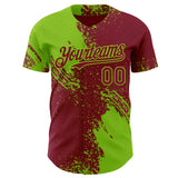 Custom Crimson-Neon Green Abstract Brush Stroke Authentic Baseball Jersey