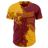 Custom Crimson-Gold Abstract Brush Stroke Authentic Baseball Jersey