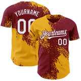 Custom Crimson White-Gold Abstract Brush Stroke Authentic Baseball Jersey