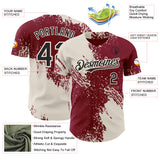 Custom Crimson Black-Cream Abstract Brush Stroke Authentic Baseball Jersey