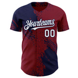 Custom Crimson White-Navy Abstract Brush Stroke Authentic Baseball Jersey