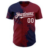 Custom Crimson White-Navy Abstract Brush Stroke Authentic Baseball Jersey