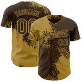 Custom Brown-Old Gold Abstract Brush Stroke Authentic Baseball Jersey