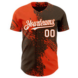 Custom Brown White-Orange Abstract Brush Stroke Authentic Baseball Jersey