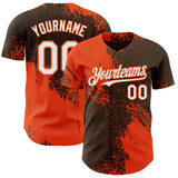 Custom Brown White-Orange Abstract Brush Stroke Authentic Baseball Jersey