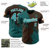 Custom Brown Teal-White Abstract Brush Stroke Authentic Baseball Jersey