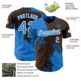 Custom Brown Electric Blue-Cream Abstract Brush Stroke Authentic Baseball Jersey