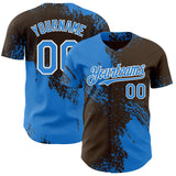 Custom Brown Electric Blue-Cream Abstract Brush Stroke Authentic Baseball Jersey
