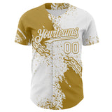 Custom White-Old Gold Abstract Brush Stroke Authentic Baseball Jersey