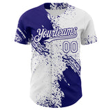 Custom White-Dark Purple Abstract Brush Stroke Authentic Baseball Jersey