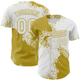 Custom White-Old Gold Abstract Brush Stroke Authentic Baseball Jersey