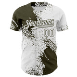 Custom White-Olive Abstract Brush Stroke Authentic Baseball Jersey