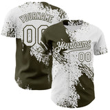 Custom White-Olive Abstract Brush Stroke Authentic Baseball Jersey