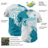 Custom White-Teal Abstract Brush Stroke Authentic Baseball Jersey